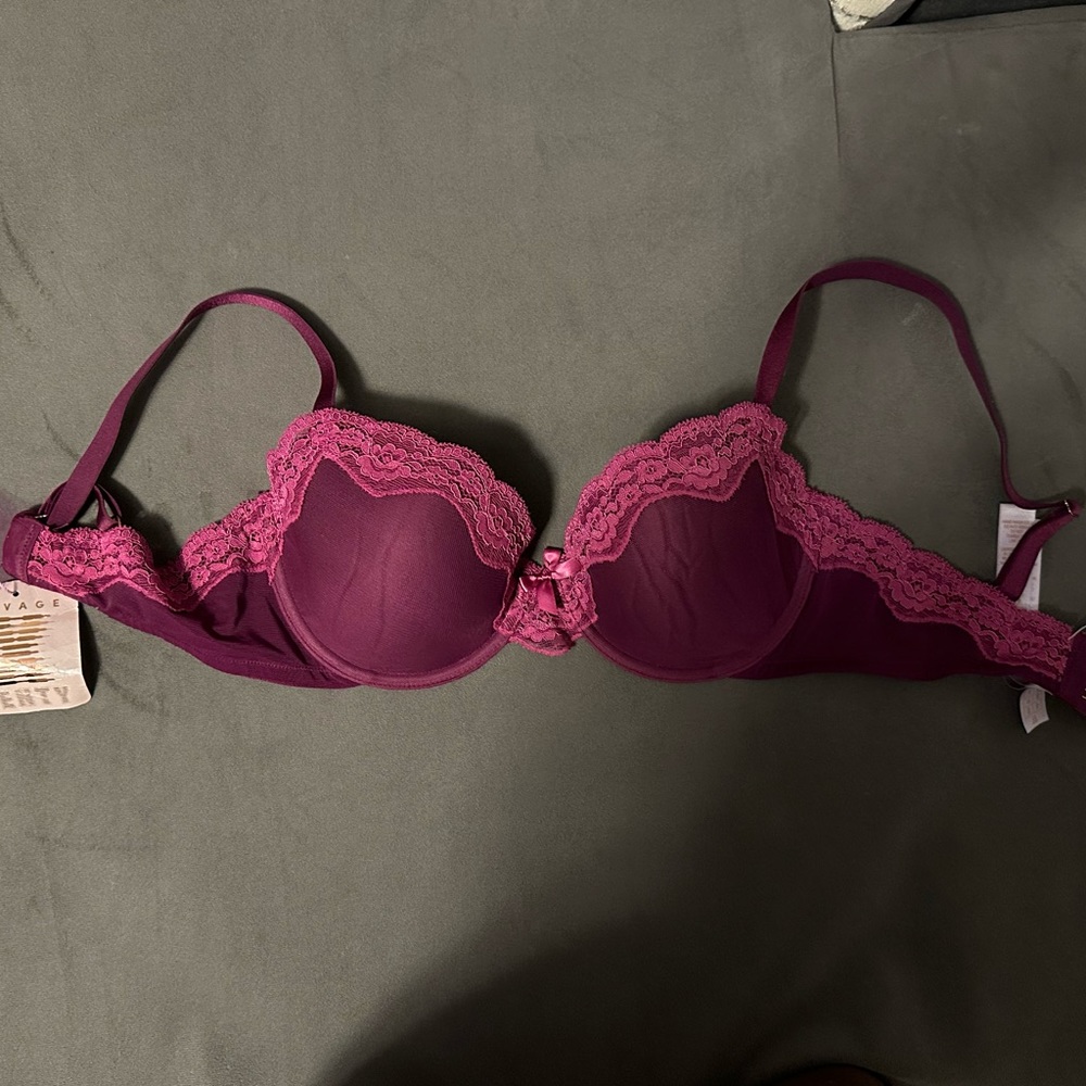 Savage X Fenty Women's Reg Demi Cup Mesh T-Shirt Bra, Dark Purple, 32DD